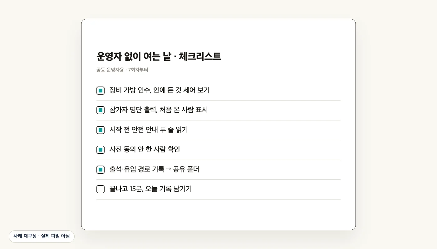 운영자 없이 여는 날 체크리스트 (사례 재구성)