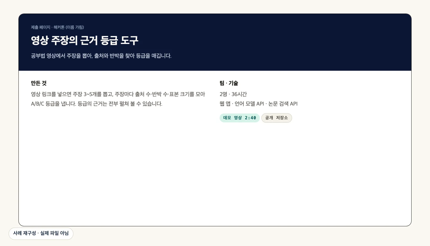 해커톤 제출 페이지 (사례 재구성)