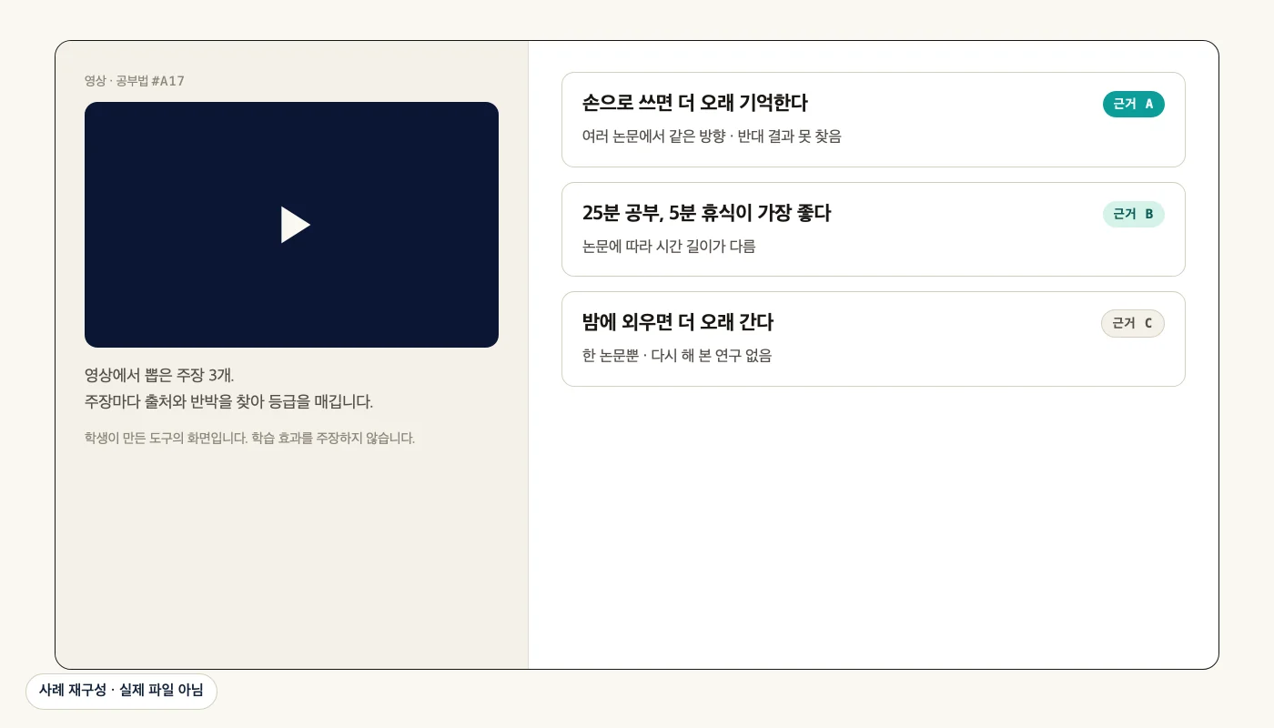 영상 주장의 근거 등급 도구 (사례 재구성)
