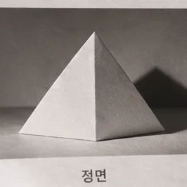 정면이라고 적힌 작은 사진. 흰 입체를 앞에서 본 모습