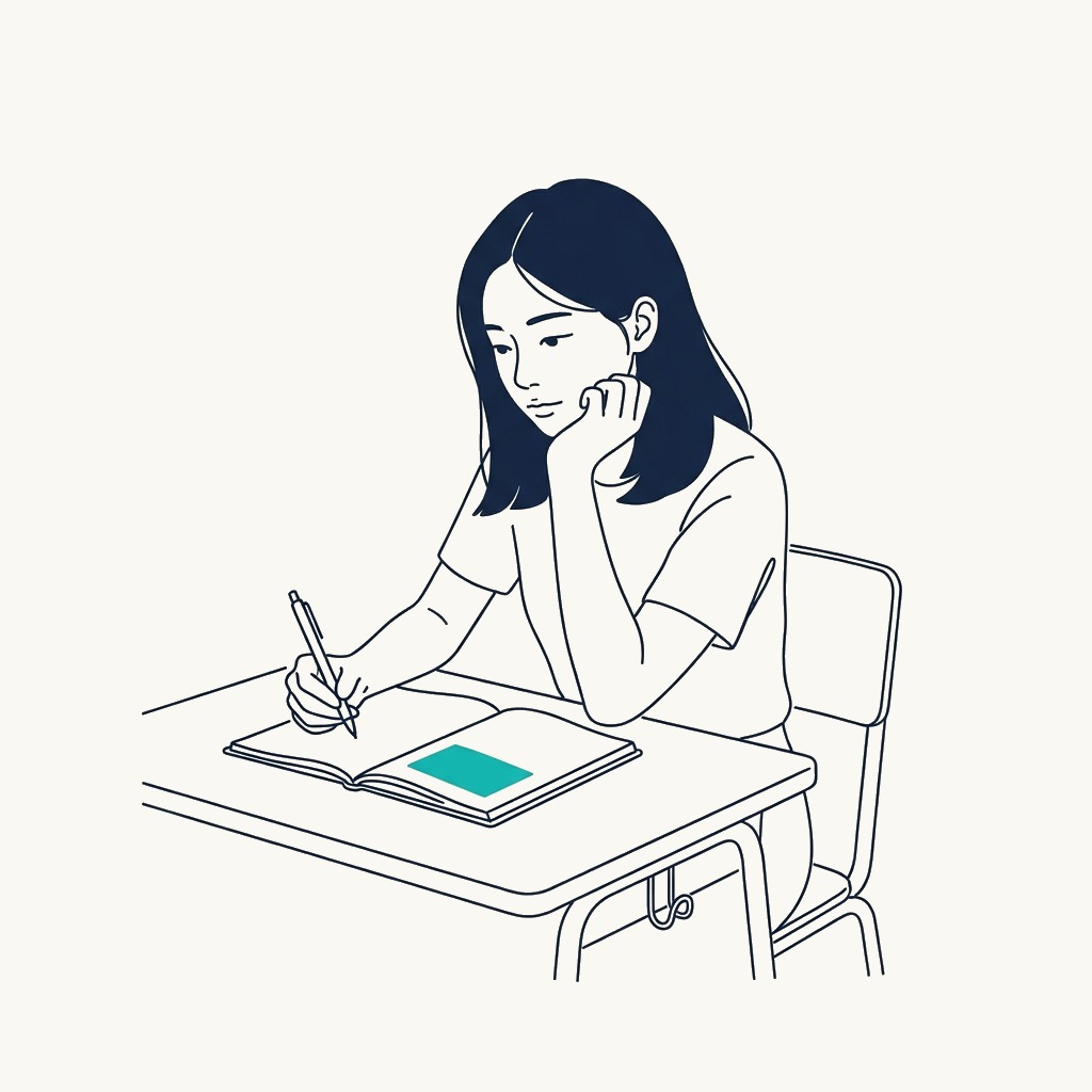 Student writing down their project in a notebook illustration